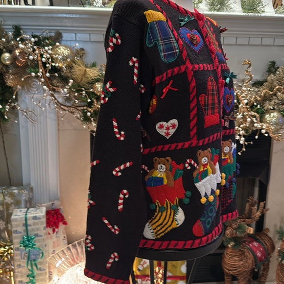 Vintage Christmas  Sweater Cardigan Designers Original Studio Ho Ho Ho Sz medium - Picture 2 of 8